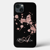 Coques Case-Mate iPhone Rose noire paillettes dorées Monogramme (Verso)