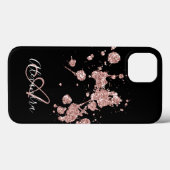 Coques Case-Mate iPhone Rose noire paillettes dorées Monogramme (Verso (horizontal))