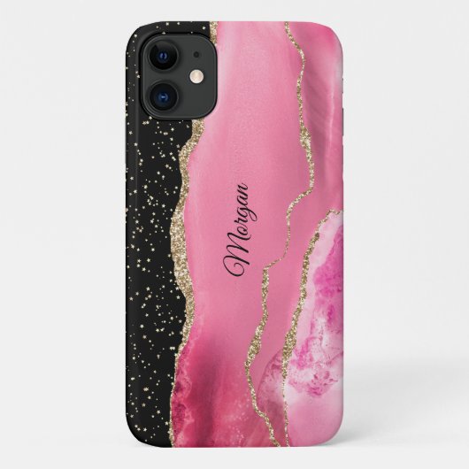 Coques Case-Mate iPhone Rose & Or Agate, Gold Stars & do-it-yourself Scrip (Dos)