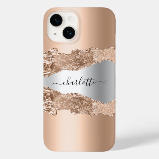 Coques Case-Mate iPhone Rose or argent agate marbre nom script (Verso)