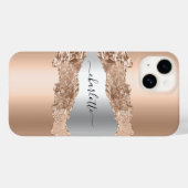 Coques Case-Mate iPhone Rose or argent agate marbre nom script (Verso (horizontal))