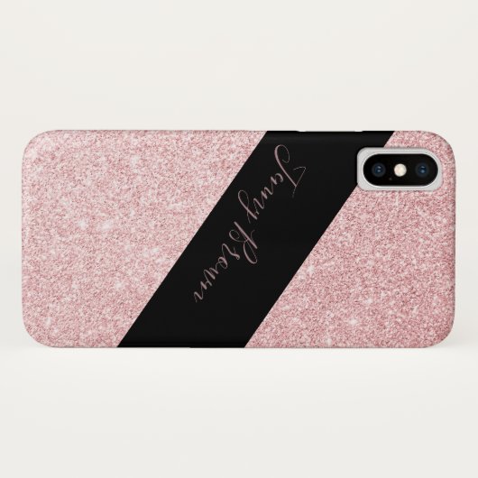 Coques Case-Mate iPhone rose or et parties scintillant élégant monogramme (Dos (Horizontal))