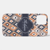 Coques Case-Mate iPhone Rose or rose Ikat Motif marine Monogramme (Verso (horizontal))