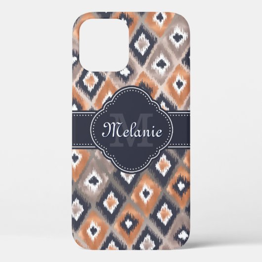 Coques Case-Mate iPhone Rose or rose Ikat Motif marine Monogramme (Verso)