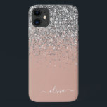 Case-Mate iPhone Case Rose or rose rose pâle Parties scintillant argent<br><div class="desc">Rose Gold - Blush Pink and Silver Faux Étincelle et Parties scintillant à goutte brossé Monogramme en métal Nom et téléphone initial. Cela rend le cadeau parfait pour 16 ans,  mariage,  douche nuptiale,  anniversaire,  baby shower ou bachelorette pour quelqu'un qui aime le luxe glam et les styles chic.</div>
