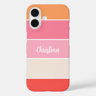 Coques iPhone 16 rose orange Personnalisé Couleur Été Blocage Bande