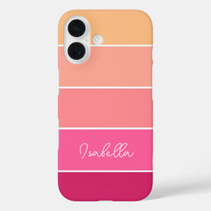 Coques iPhone 16 rose orange Personnalisé Couleur Été Blocage Bande