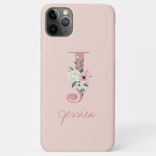 Case-Mate iPhone Case Rose Pailleté Monogramme Lettre J Fleur Rose Clair