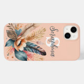 Coques Case-Mate iPhone Rose Pâle Élégant Floral Monogrammé (Verso (horizontal))