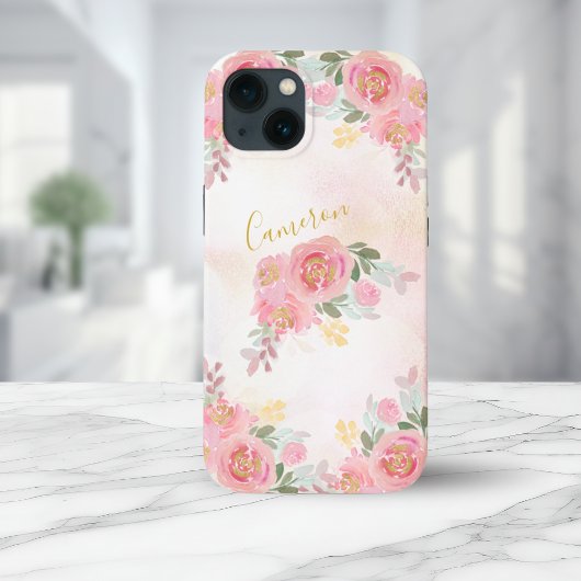 Coques Case-Mate iPhone Rose pâle | Floral Roses Élégant Ajouter Votre Nom