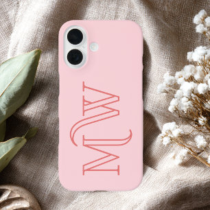 Coques iPhone 16 Rose Pâle Grandes Initiales Monogramme Simple Mini