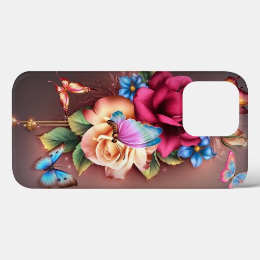 Coques Case-Mate iPhone Rose & papillons (Verso (horizontal))