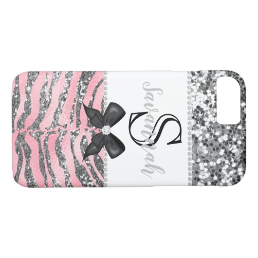 Coques Case-Mate iPhone Rose Parties scintillant argent Élégant Ballotin (Dos (Horizontal))