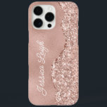 Coques iPhone 16 Pro Max Rose Parties scintillant or Bordure Nom du monogra<br><div class="desc">Super mignon étui téléphonique avec parties scintillant et brillant étincelles!</div>