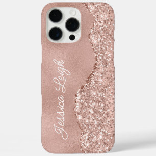 Coques iPhone 16 Pro Max Rose Parties scintillant or Bordure Nom du monogra