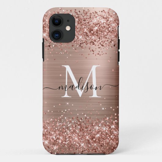 Coques Case-Mate iPhone Rose Parties scintillant or brossé métal Monogramm (Dos)