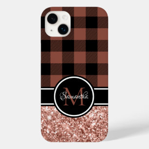 Coque Pour iPhone 14 Plus Rose Parties scintillant or Buffalo Plaid Monogram