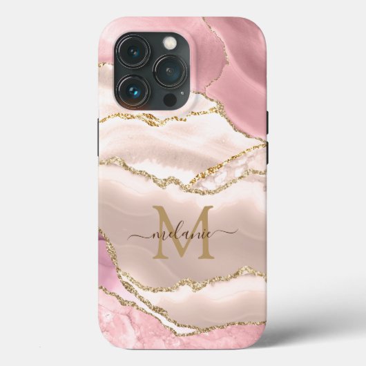 Coques Case-Mate iPhone Rose Parties scintillant or marbre joli Monogramme (Verso)