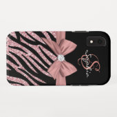 Coques Case-Mate iPhone Rose Parties scintillant or noir Zebra Stripes Bow (Dos (Horizontal))