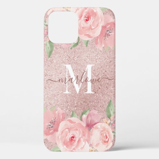 Coques Case-Mate iPhone Rose Parties scintillant or rose pâle rose floral (Verso)