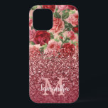 Case-Mate iPhone Case Rose Parties scintillant or Vintage rose rose rose<br><div class="desc">Chic, Elégant, Vintage, rose, violet clair rouge, nom fleuri rose personnalisé et coque iphone monogrammé. Le design romantique et girly présente des fleurs vintages en rose, violet clair arrière - plan roses rouges et un fond doré rose foncé et une parties scintillant bordeaux. Vous pouvez vous customiser avec votre nom...</div>