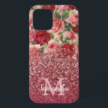 Case-Mate iPhone Case Rose Parties scintillant or Vintage rose rose rose<br><div class="desc">Chic, Elégant, Vintage, rose, violet clair rouge, nom fleuri rose personnalisé et coque iphone monogrammé. Le design romantique et girly présente des fleurs vintages en rose, violet clair arrière - plan roses rouges et un fond doré rose foncé et une parties scintillant bordeaux. Vous pouvez vous customiser avec votre nom...</div>