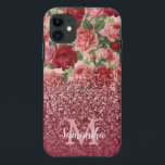 Case-Mate iPhone Case Rose Parties scintillant or Vintage rose rose rose<br><div class="desc">Chic, Elégant, Vintage, rose, violet clair rouge, nom fleuri rose personnalisé et coque iphone monogrammé. Le design romantique et girly présente des fleurs vintages en rose, violet clair arrière - plan roses rouges et un fond doré rose foncé et une parties scintillant bordeaux. Vous pouvez vous customiser avec votre nom...</div>