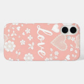 COQUES Case-Mate iPhone ROSE PASTEL AUX COEURS BLANCS ET FLEURS (Verso (horizontal))