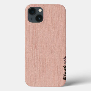 Etui iPhone 13 Rose pastel clair avec Monogramme de grain de bois