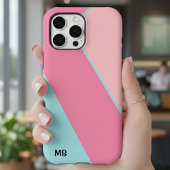 Coques Case-Mate iPhone Rose pastel et bleu abstrait monogrammé moderne 