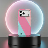 Coques Case-Mate iPhone Rose pastel et bleu abstrait monogrammé moderne 