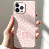 Coques Case-Mate iPhone Rose Pastel Gingham Ondulé Monogrammé