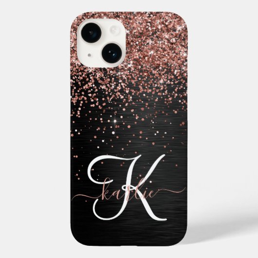 Coques Case-Mate iPhone Rose personnalisé Parties scintillant or noir Étin (Verso)