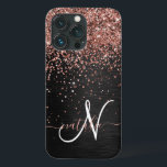 Case-Mate iPhone Case Rose personnalisé Parties scintillant or noir Étin<br><div class="desc">Personnalisez facilement ce design élégant et branché d'étui téléphonique avec une jolie parties scintillant brillante en or rose sur un arrière - plan métallique brossé noir.</div>