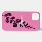 Coques Case-Mate iPhone rose pois rose feuilles ajouter votre propre texte (Verso (horizontal))