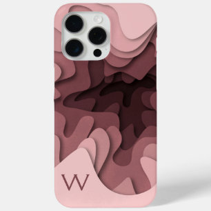 Coque iPhone 15 Pro Max Rose Poudré Monogramme Moderne Élégant Abstrait