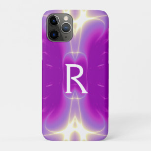 COQUE iPhone 11 PRO ROSE PURPLE FUCHSIA FRACTAL VAGUES LUMIÈRES MONOGR