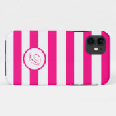 Coques Case-Mate iPhone Rose rayé blanc personnalisé monogramme (Dos (Horizontal))