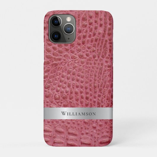 Coques Case-Mate iPhone Rose Reptile rose en cuir numérique Métal argenté (Dos)