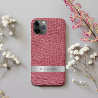 Rose Reptile rose en cuir numérique Métal argenté