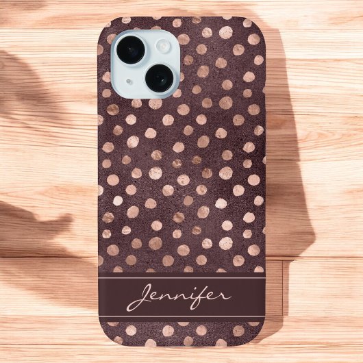 Coques Case-Mate iPhone Rose Rose Gold - Bourgogne Polka Dot Motif