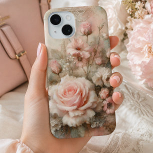 Coque Pour iPhone 15 Rose rose rose rose rose vintage Shabby Chic