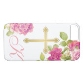 Coques Case-Mate iPhone Rose Roses Gold Croix Monogramme Floral Christian (Dos (Horizontal))