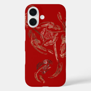 Coques iPhone 16 rose rouge abstrait feuille d'or