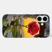 Coques Case-Mate iPhone Rose rouge dans mur de pierre floral vintage natur (Verso (horizontal))