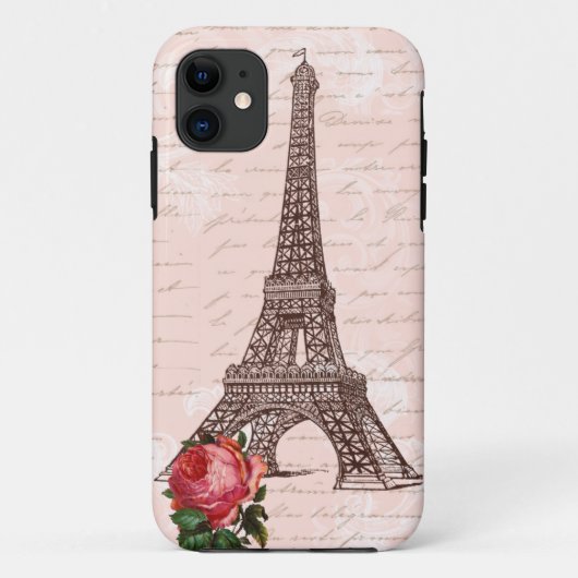 Coques Case-Mate iPhone Rose rouge de la Tour Eiffel et écriture de scénar (Dos)