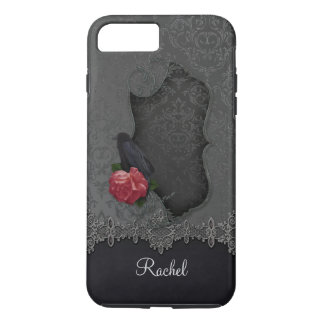 Coques Pour iPhone Rose rouge de Raven de damassé de noir gris noir