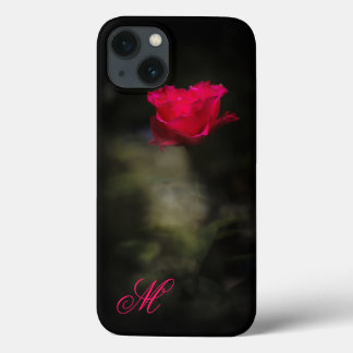 Case-Mate iPhone Case Rose rouge et fumée blanche. Monogramme.