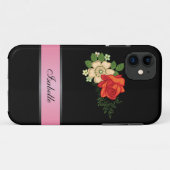 Coques Case-Mate iPhone Rose rouge et marguerites rose 2 Nom personnalisé (Dos (Horizontal))