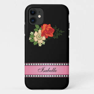 Coques Pour iPhone Rose rouge et marguerites rose Nom personnalisé